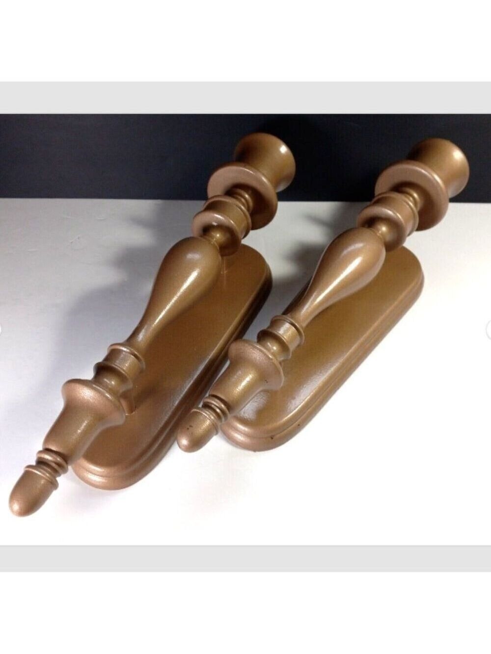 Charles Lester Wood Wall Sconces Pair Vintage Mid Century Bronze Painted 15.5 in
